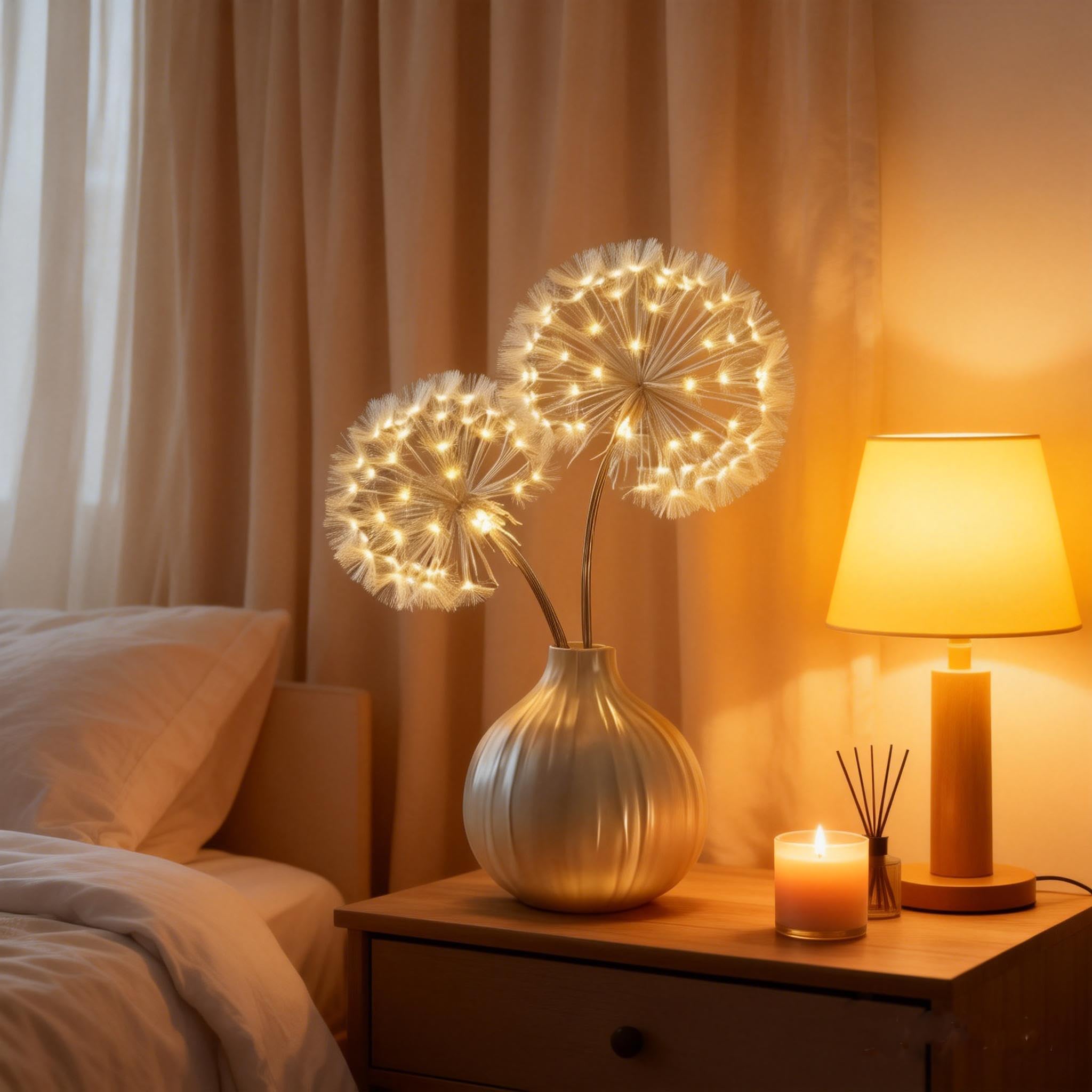 Blissful Bright Dandelions, Dandelion Lamp, Artificial Dandelion Branches with Lights, for Room Fireplace Table Christmas Decor (#2pc) — view 5
