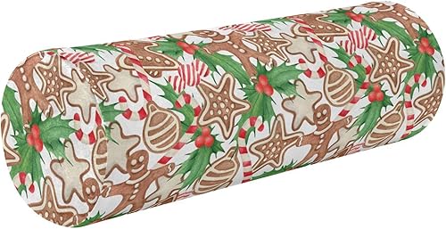 Cookies Gingerbread Man Christmas Bed Bolster Pillow Small Neck Roll Pillow Round Pillows for Couch Memory Foam Cylinder Pillow Neck Pillow