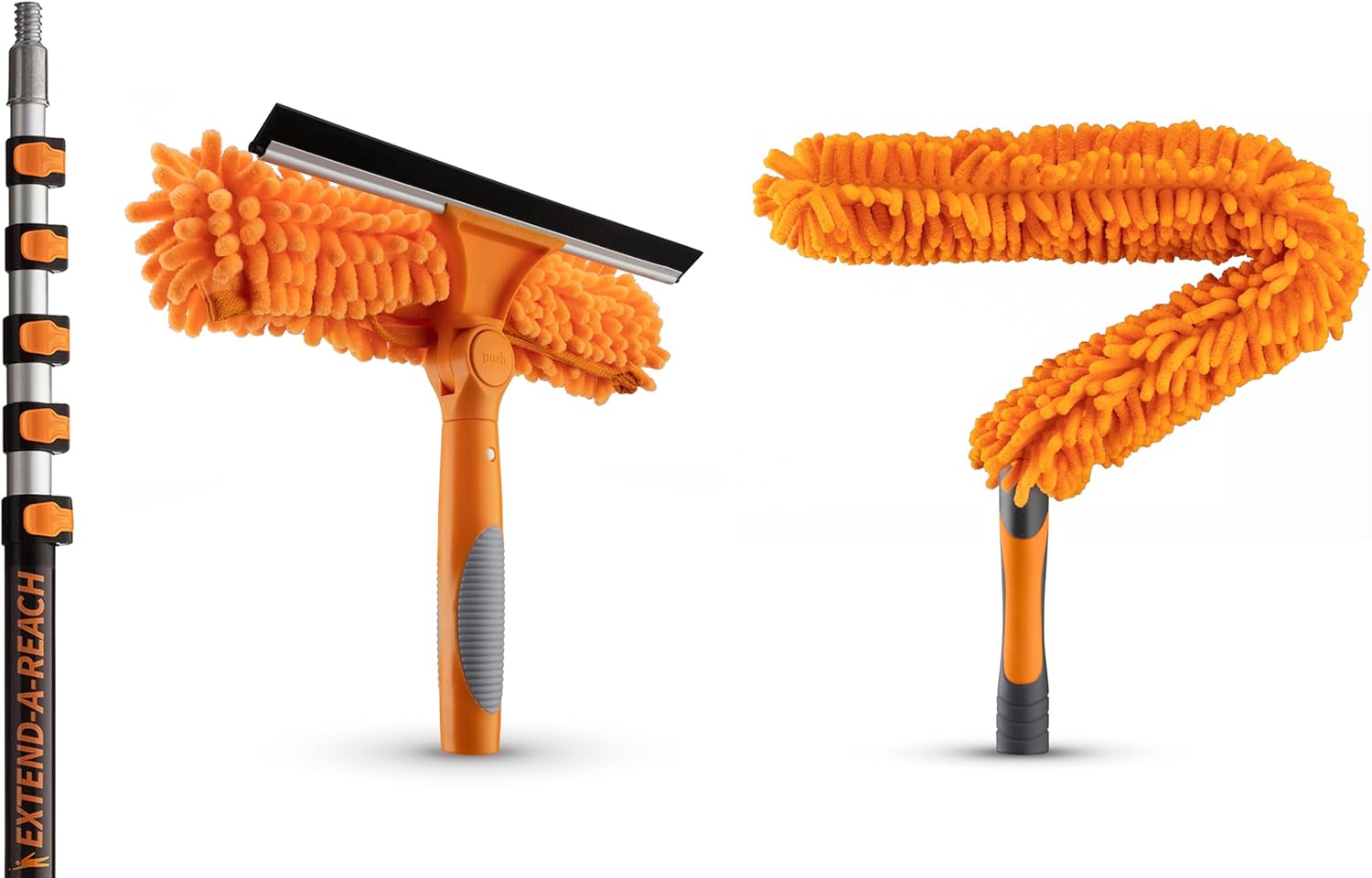 7-24ft Window Washing Kit & Flexible Ceiling Fan Duster with Extension Pole (30+ Foot Reach) // Window Cleaning Tool & Window Washer Squeegee with Telescopic Extension Pole
