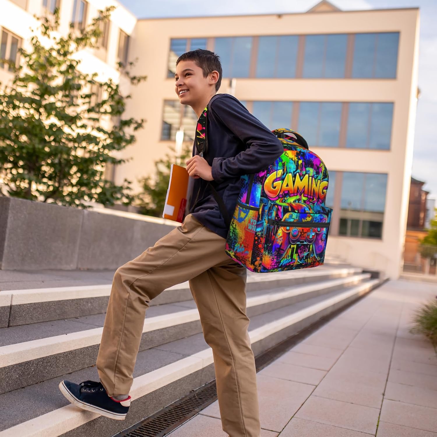 Boys Backpacks Graffiti Gaming Backpack for Kids Colorful School Bags for Kids Teenager Travel Daypack Laptop Backpack Back to School Gift - Image 4