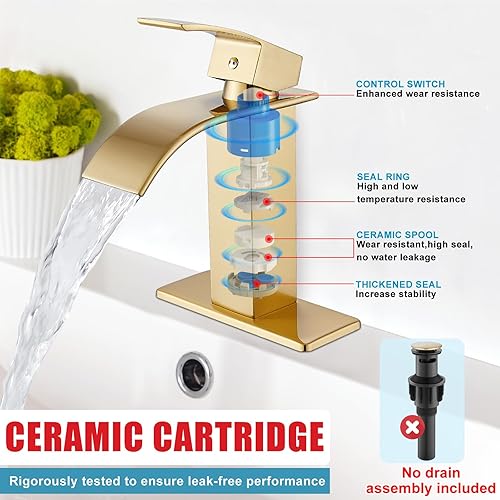 Miniatura 5 de Midanya Grifo de baño con boquilla de cascada de una sola manija, grifo de lavabo de baño de 1 agujero, moderno grifo de lavabo de tocador de RV con