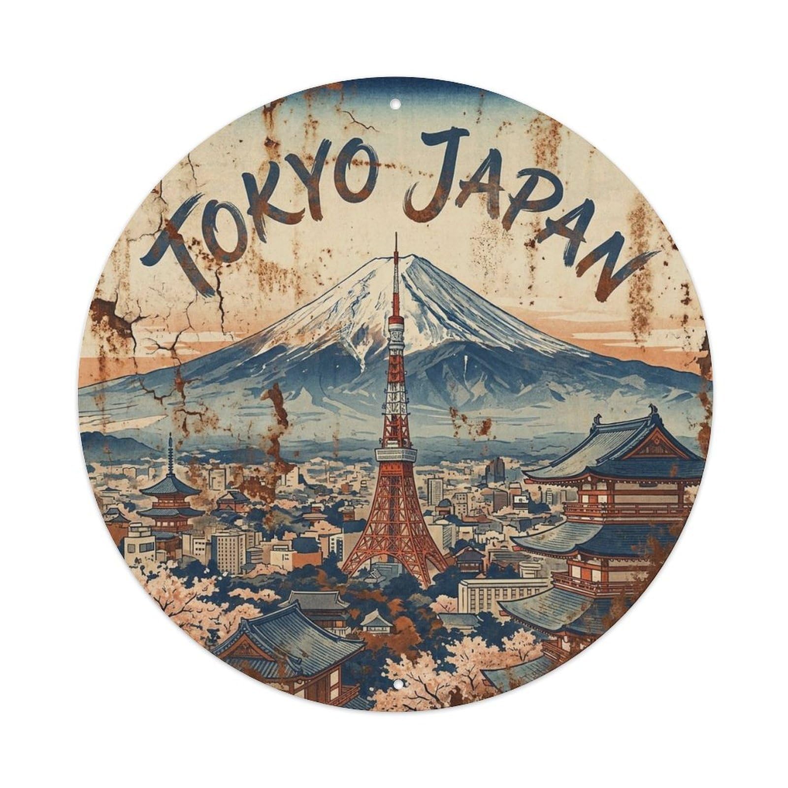 Tokyo Japan Historic City Midcentury Destination Route Metal Tin Sign