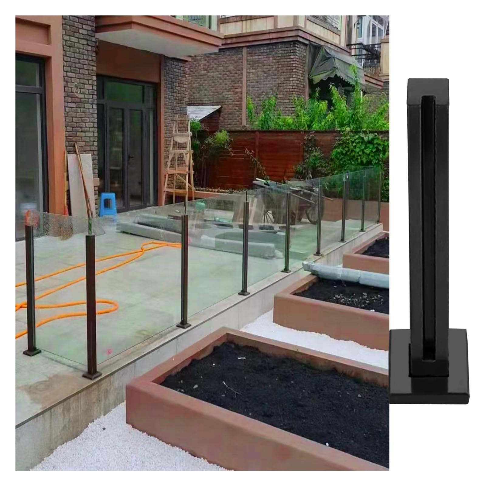Poteau de garde-corps en verre carré noir en acier inoxydable pour balcon et terrasse