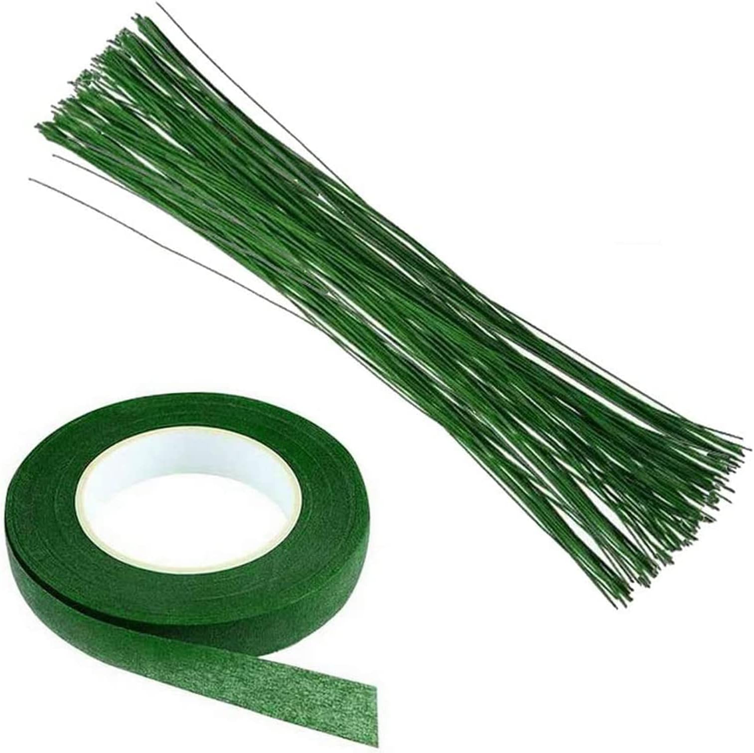 PRANSUNITA 70 pcs - Dark Green Paper Wrapped Floral stem Wire 12 Inch with Flower Paper Tape for Bouquet Stem Wrapping Flower Making Accessory (12 Inch 22 Gauge)