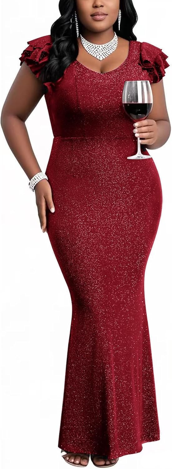 CYCLAMEN Plus Size Sparkly Formal Dress Mermaid Bodycon Maxi Evening Gown Prom Cocktail Banquet Wedding Guest