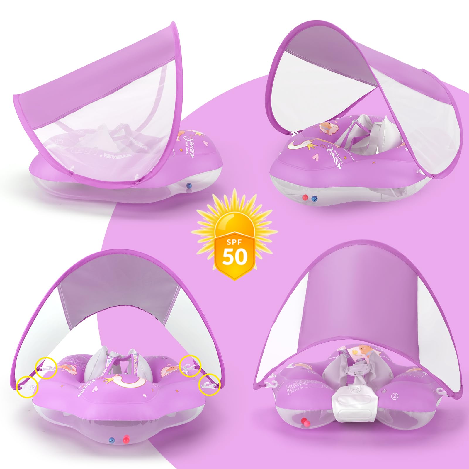 WYRIAZA Salvagente Neonato, Salvagente Neonato con Parasole e Seggiolino, Ciambella Neonato Mare, Ciambella Mare per Bambini per Piscina, Spiaggia, Vacanze