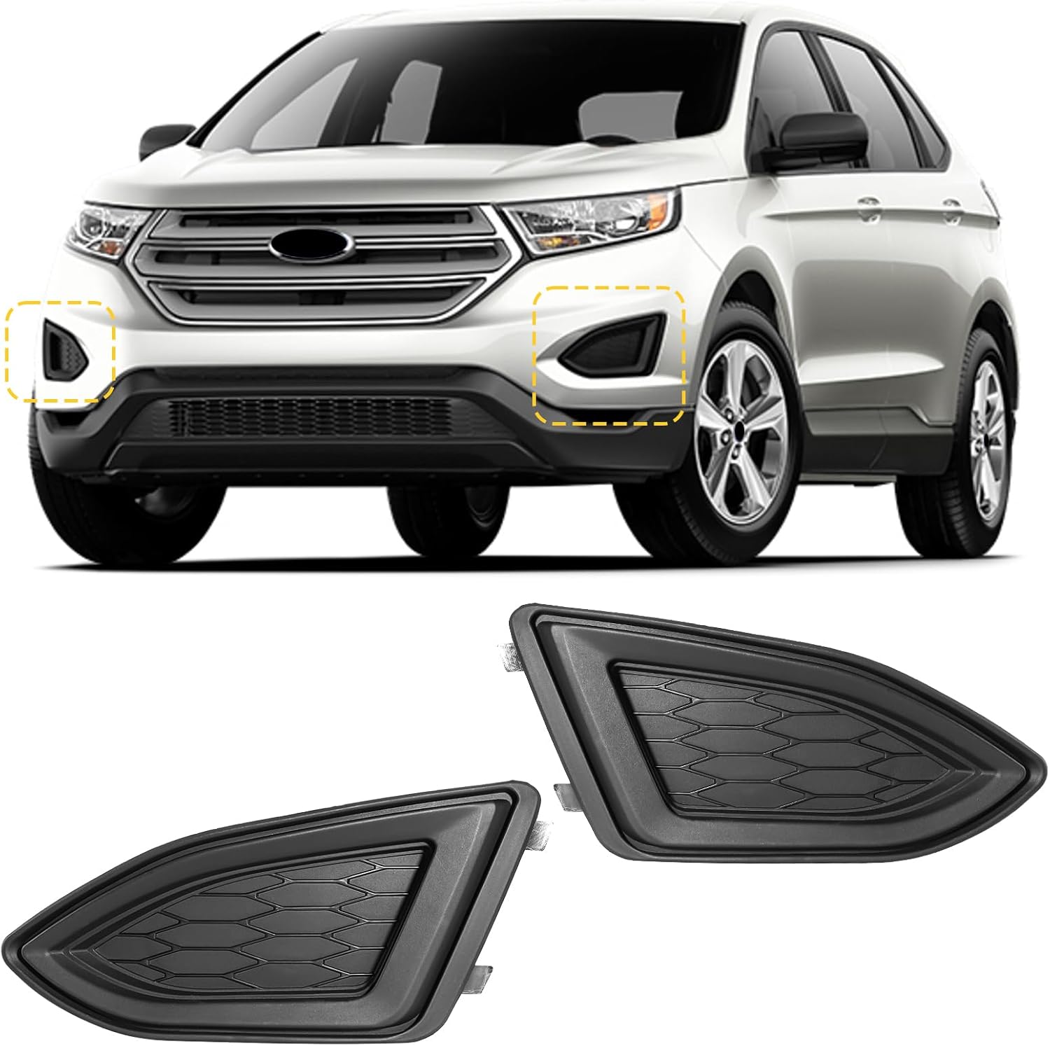 GearUp Fog Light Cover Front Driver & Passenger Side Compatible with Ford Edge 2015-2018, Fog Lamp Bezel Grille Replaces FT4Z-17B814-AA, FT4Z-17B814-AB