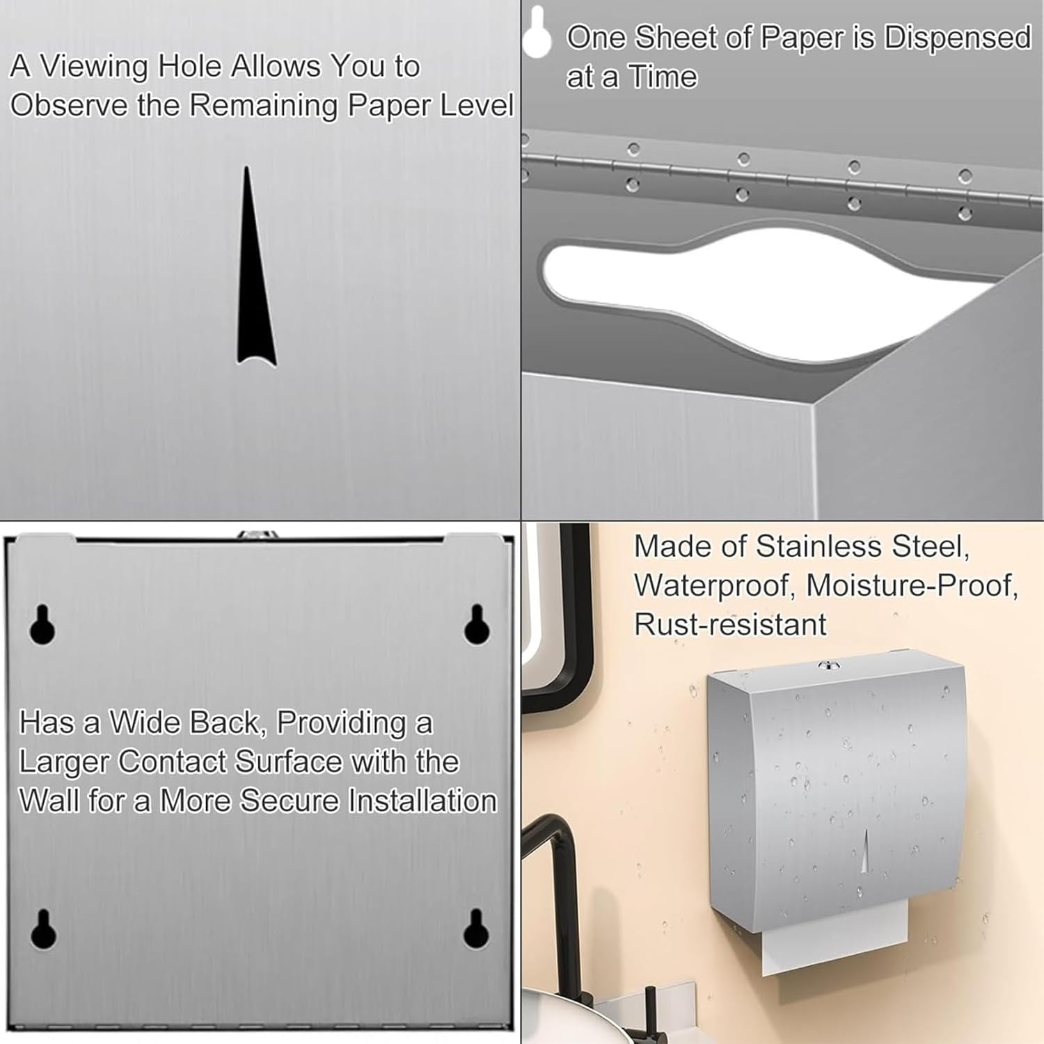 Wall Mount Paper Towel Dispenser, Commercial Toilet Paper and Hand Towel Dispenser, Stainless Steel Tissue Dispenser for Bathroom, Durable and Convenient