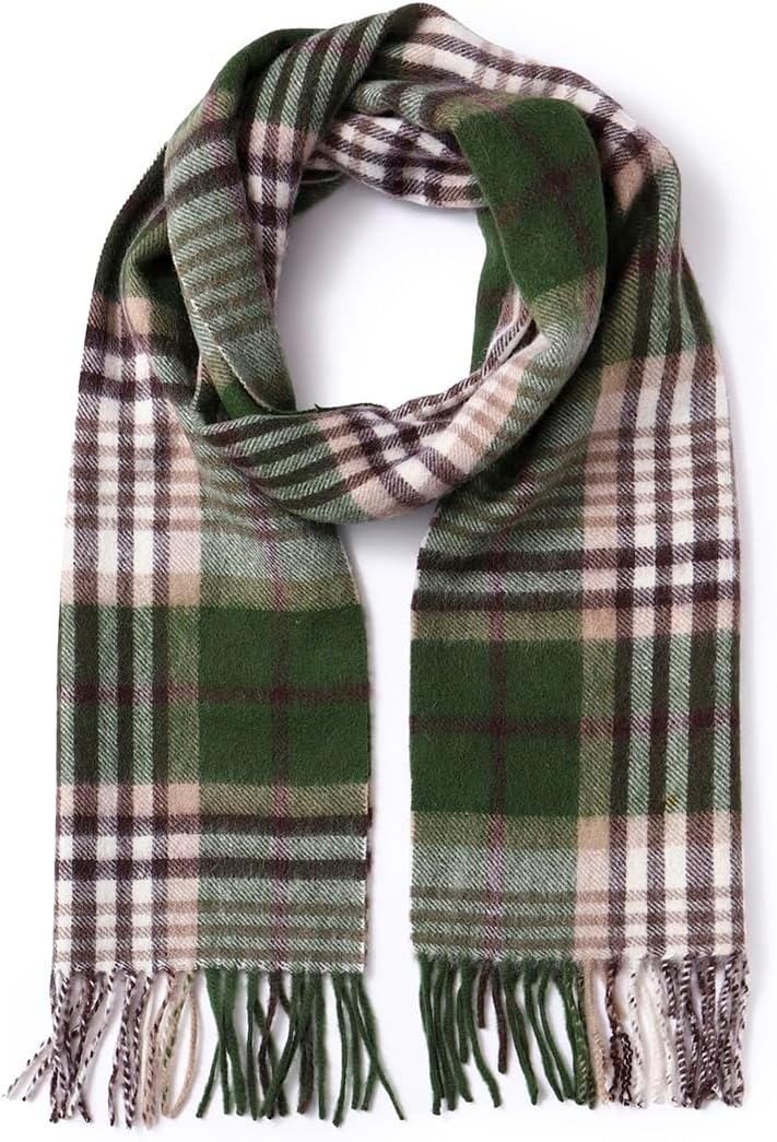 FLEESOFT 100% Wool Plaid Scarf for Men and Women, Winter Warm Long Scarves for Cold Weather
