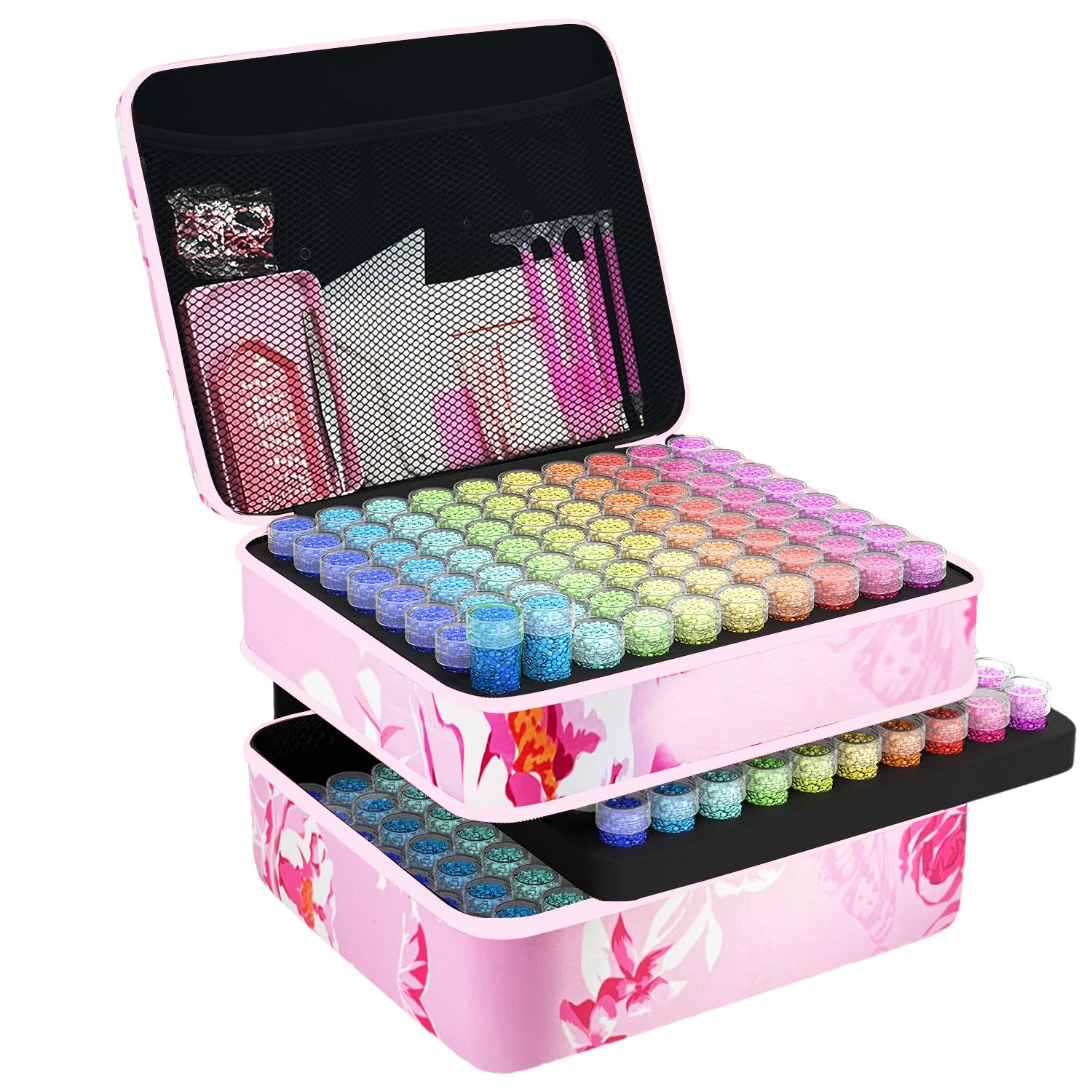 LIRUNQIU Diamond Painting Zubehör Boxen, 240 Stück Diamant Painting Aufbewahrungsbox Kits Werkzeug Set mit Stickers Tablett Stift