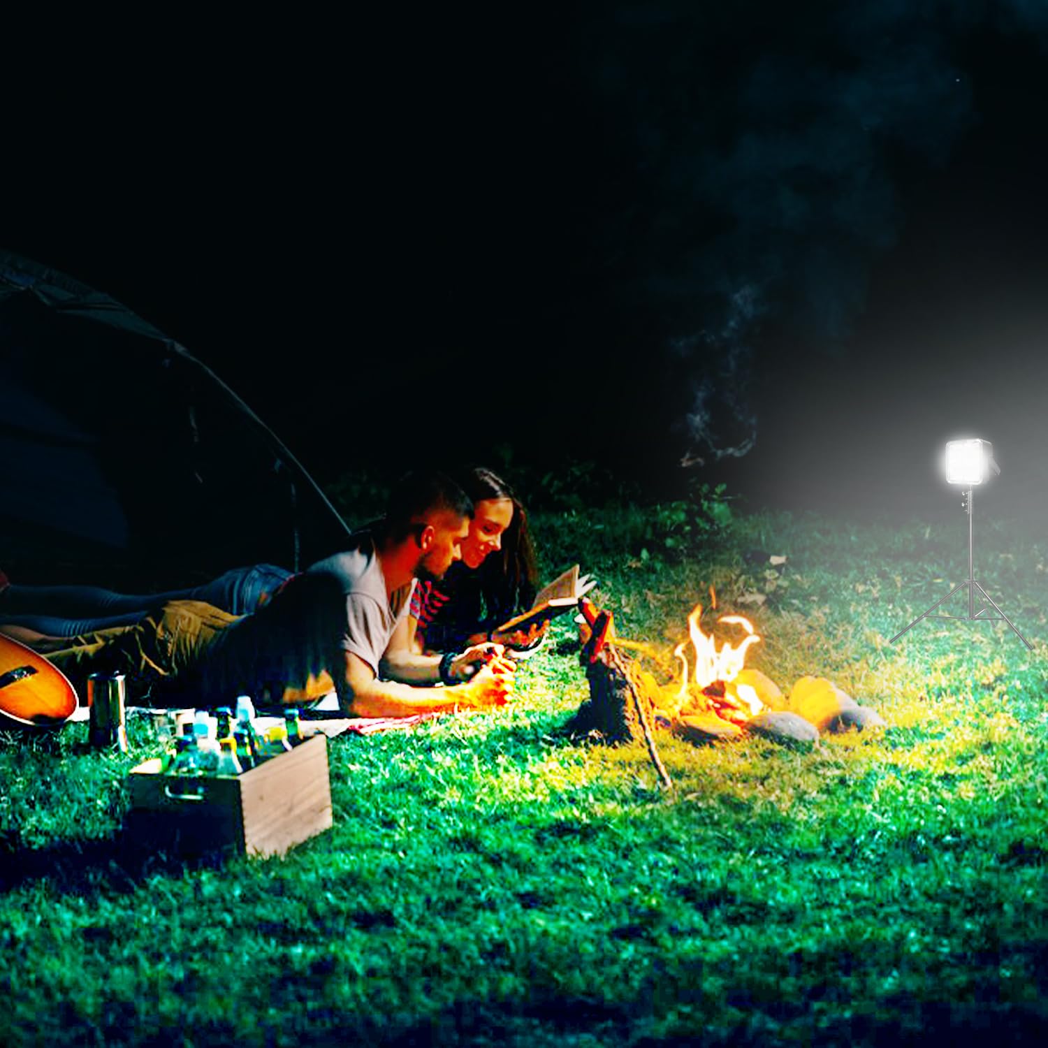 1 luz LED portátil para camping, carga solar, luz recargable por USB, negro, 500 lúmenes, impermeable, estilo moderno, uso al aire libre