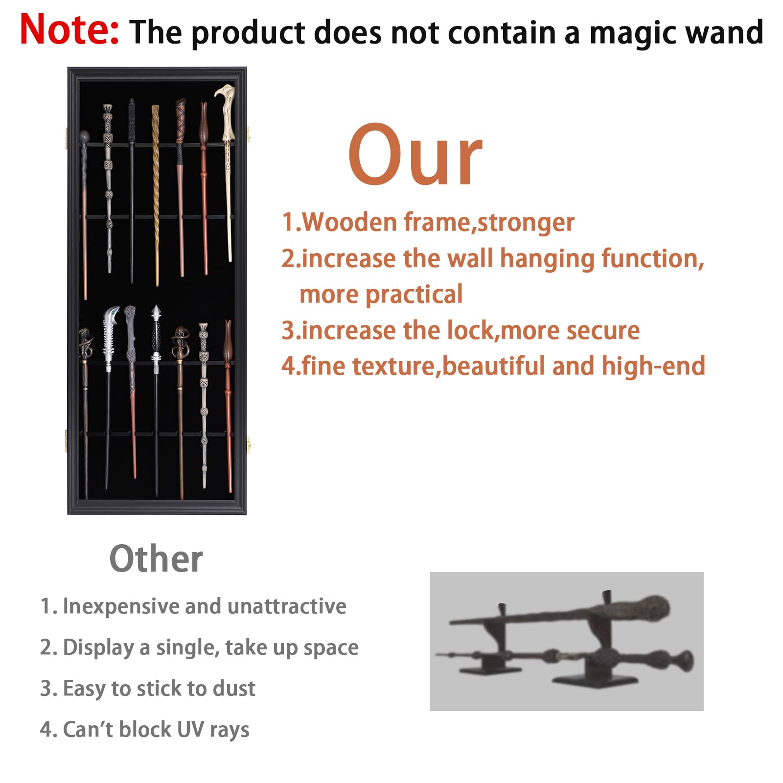Grhonior 14 Wands Display case Universal Wizard Magic Wand Stand Wall
