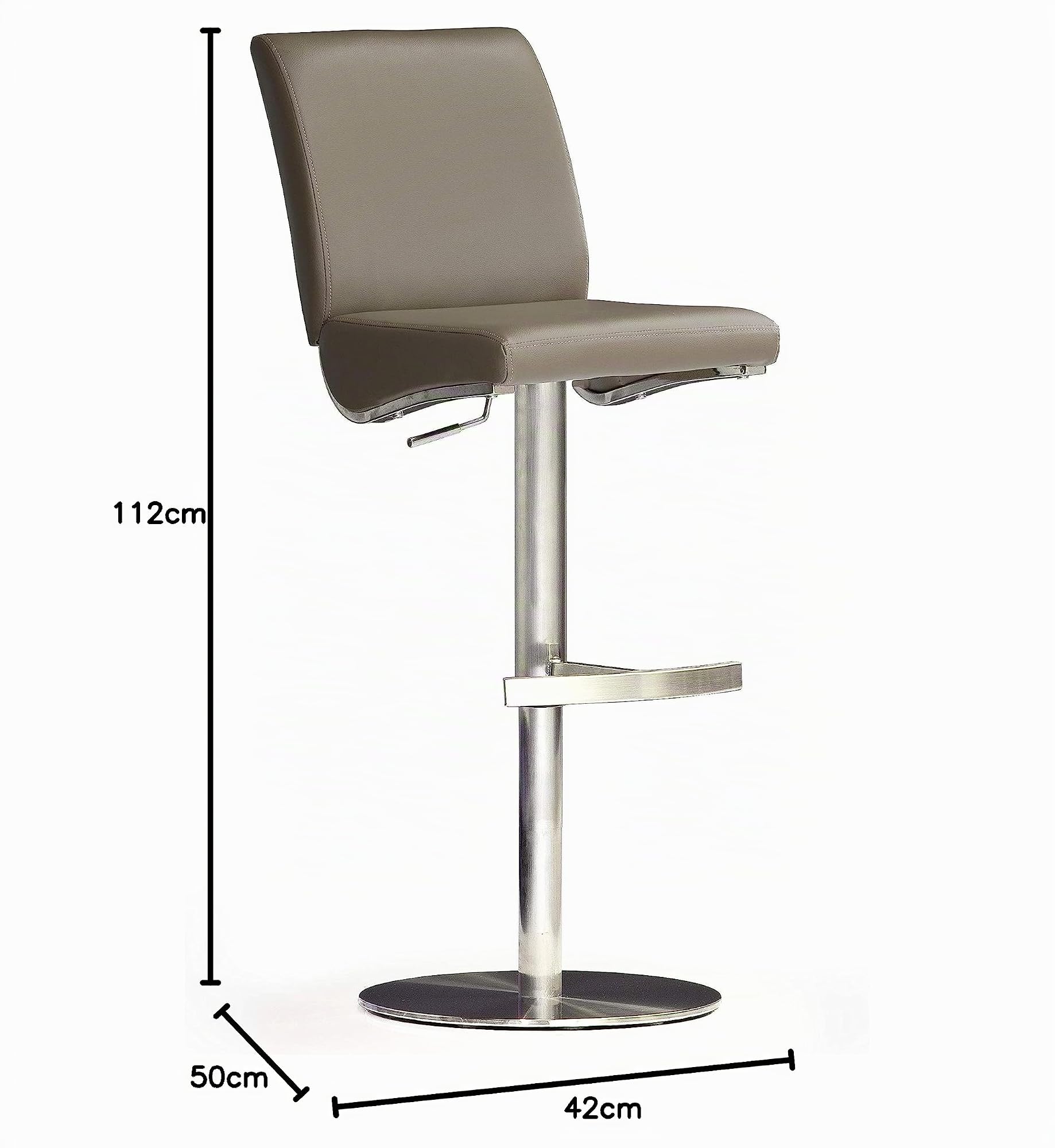Robas Lund Barhocker Leder Cappuccino mit Lehne Barstuhl drehbar 360 Grad, Hocker höhenverstellbar, DI.AZ
