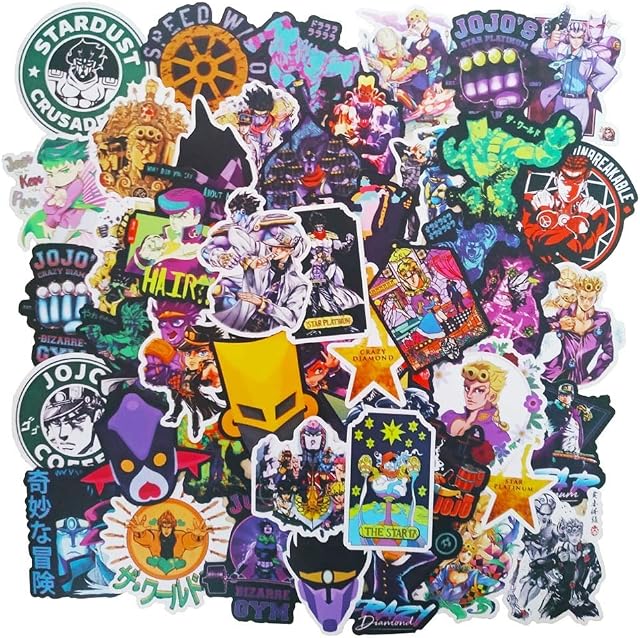 JoJo's Bizarre Adventure Stickers 50Pcs, Japanese Anime Cartoon Decals for Laptop Water Bottle Car Bump Motorcycle Hydroflask Computer Phone, Vinyl Waterproof Graffiti Sticker for Kids Fans Friends