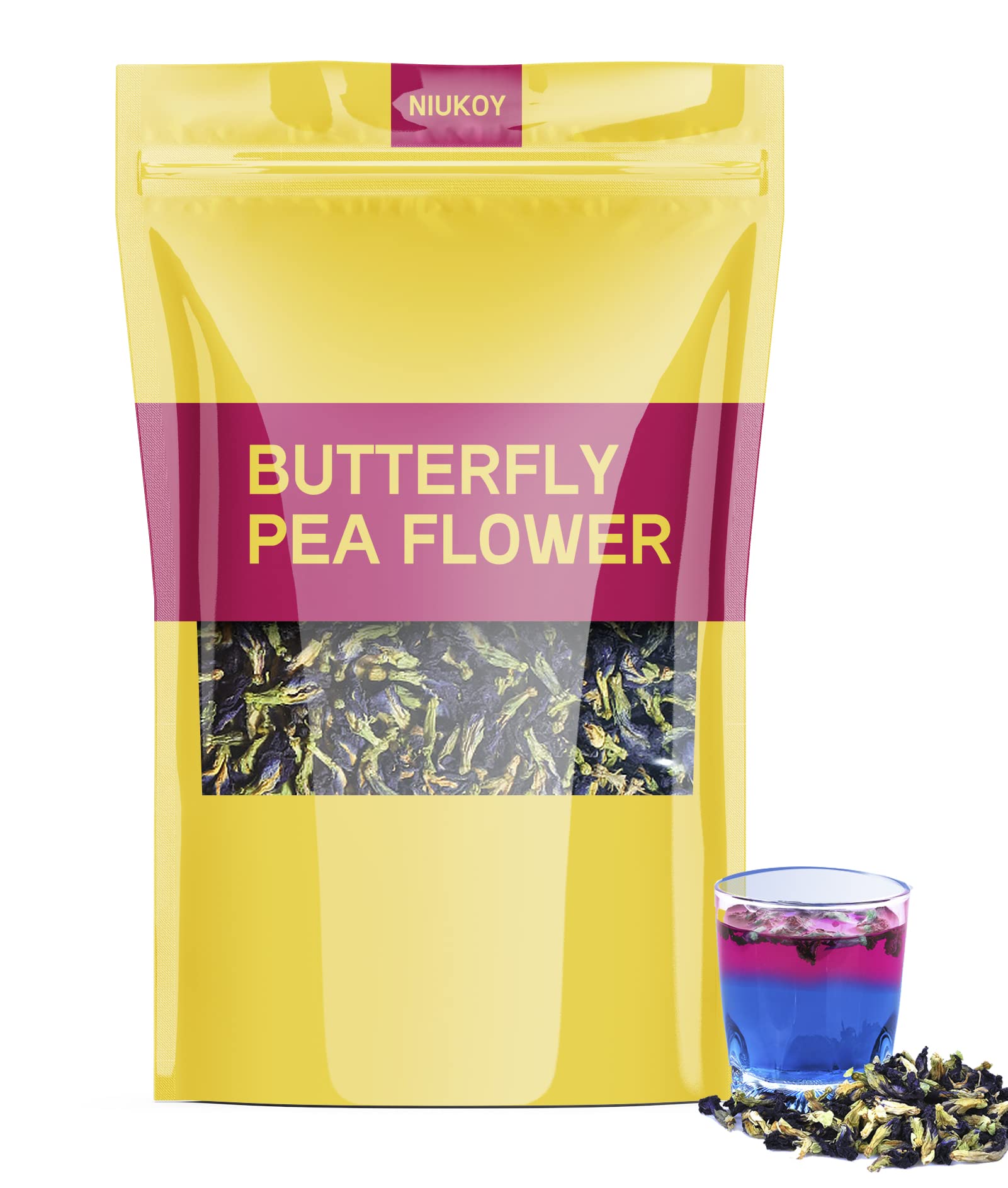 NIUKOY Butterfly Pea Flower Tea 1.8 Oz(50g) 100% Rich in Antioxidants, GMO Free, Organic Blue Dried Flowers for Drinks and Food Coloring