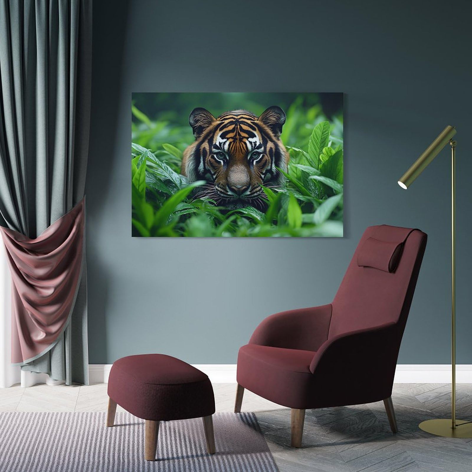 Junmoney Tiger in Lush Greenery Canvas Art Print, 20x30inch(50x75cm), for Living Room, Bedroom, Office Or Hallway, Decorative Artwork with Broad Appeal