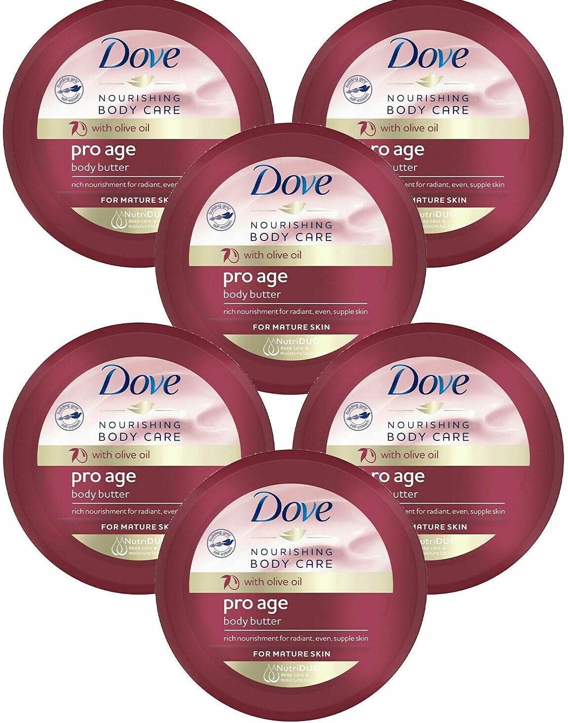 6 Pack of 250ml Dove Nourishing Body Care Pro Age Body Butter with Olive Oil