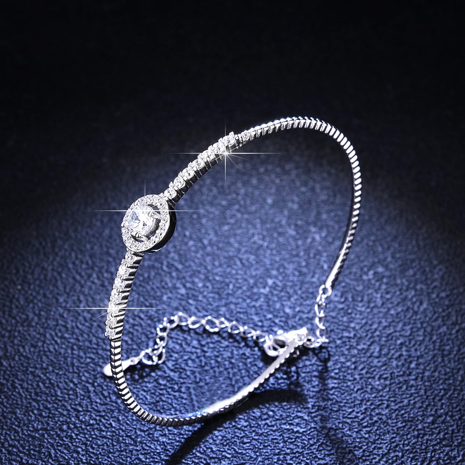 Pulsera para mujer, pulsera ajustable con diamantes creados, oro blanco de 9/14/18 quilates y PT950