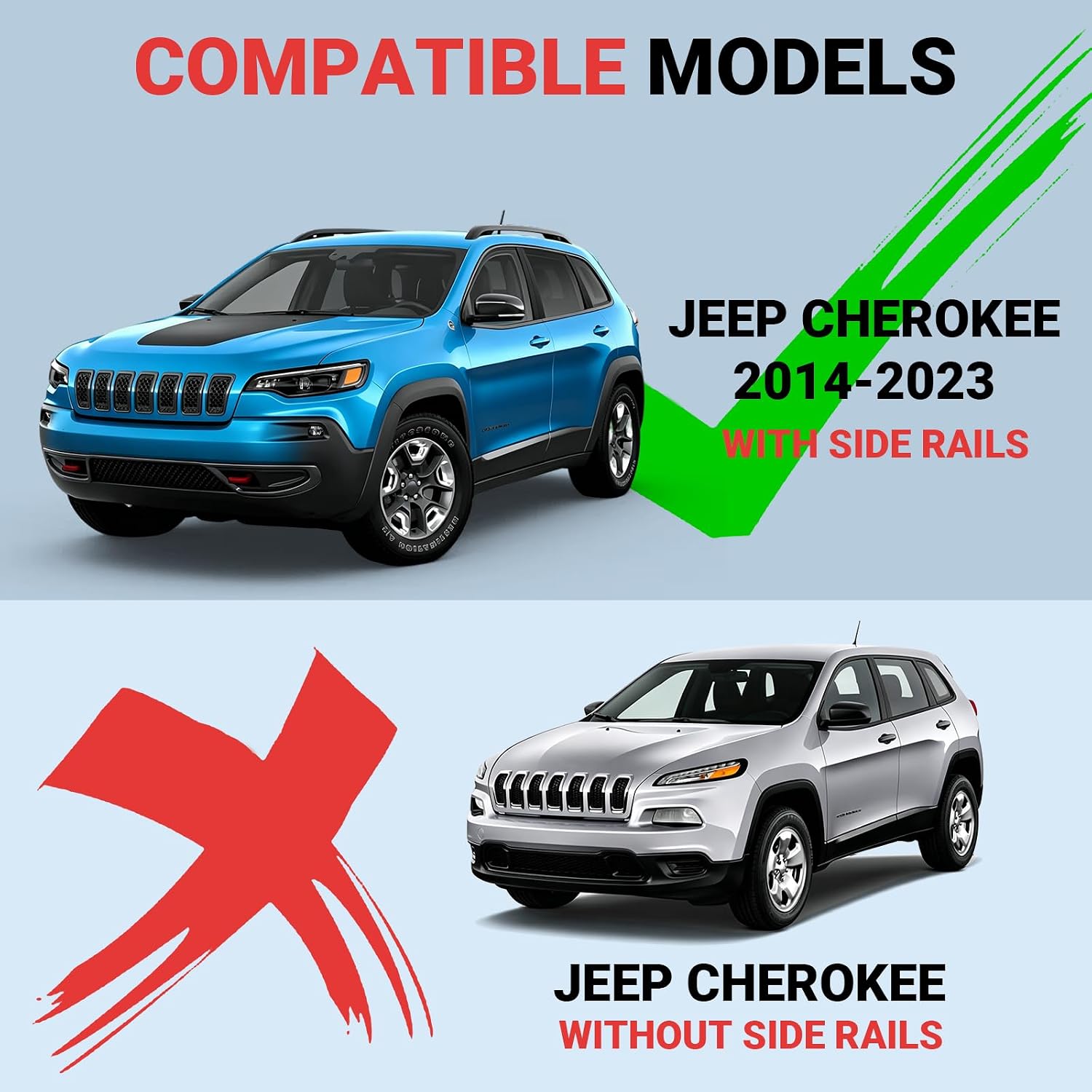 Roof Rack Cross Bars Compatible with Jeep Cherokee 2014-2023, 150lbs Aluminum Crossbars Rails Cargo Rooftop Bike Snowboard Skiboard