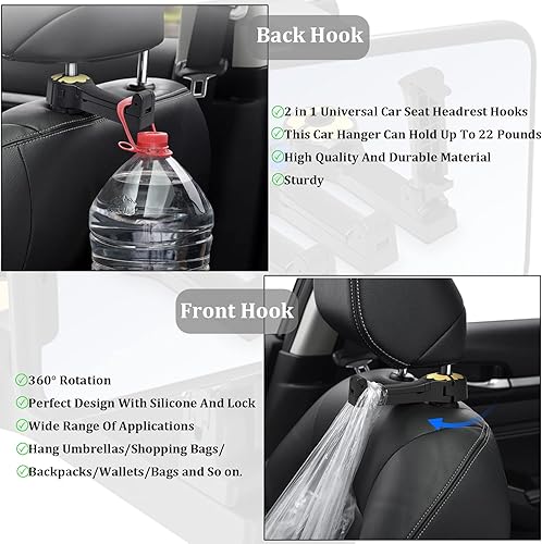 Miniatura 4 de Pincuttee Gancho para reposacabezas de automóvil con soporte para teléfono gancho oculto 2 en 1 gancho de automóvil para bolsabolso ajuste universal