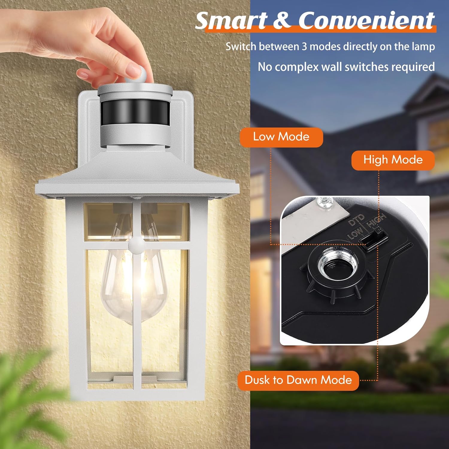 White Porch Light Fixture, 2-Pack Motion Sensor Outdoor Sconce Lights, Aluminum Outdoor Lanterns for Patio Waterproof, ETL Listed Dusk till Dawn Outside Light Fixture for House, Porch, Front Door