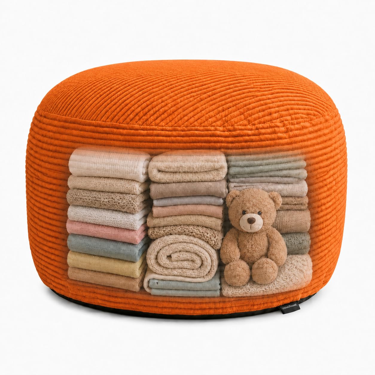 Storage Pouf Cover, No Filler, Corduroy, Pumpkin Orange, 28 Inch