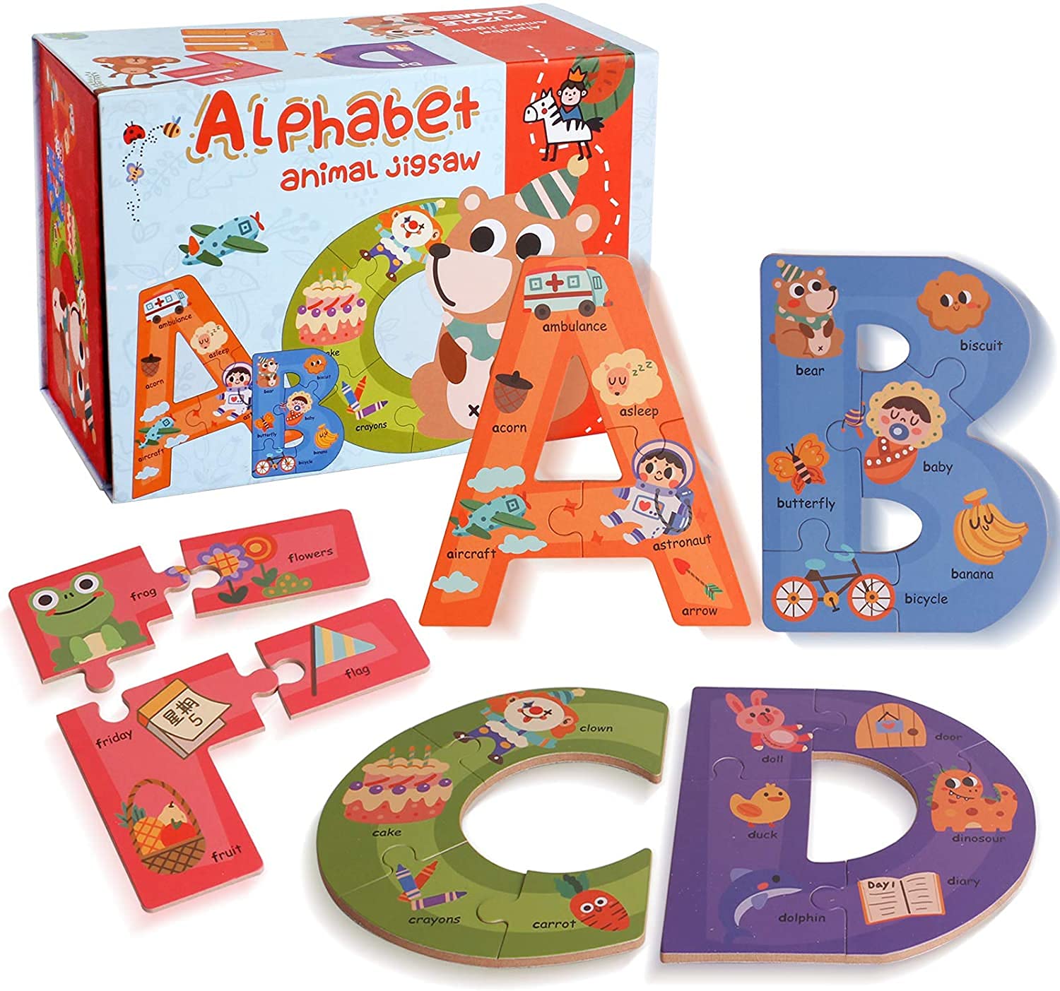 Buy Alyasameen Montessori Large Piece Learning Card, Wooden Alphabet/Numbers Puzzles, ABC