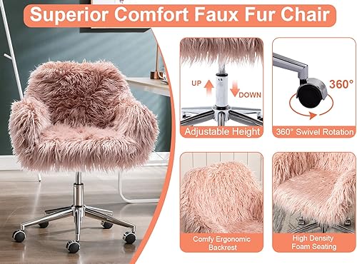 Miniatura 7 de Silla de escritorio rosa de piel sintética para oficina altura ajustable moderna y bonita silla de escritorio silla de tocador para sala de