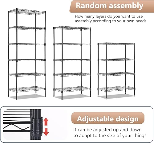 Vista 191 de FDW - Estantería metálica : 6 estantes de alambre de acero resistente ajustables, con ruedas, 48 pulgadas (L) x 18 pulgadas (An) x 76 pulgadas (A)