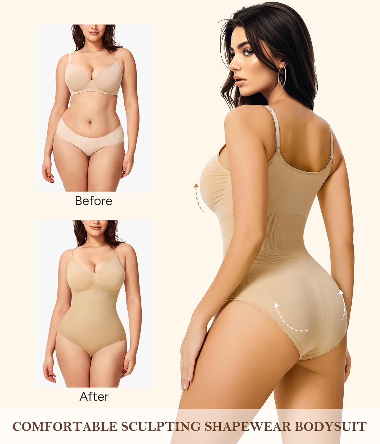 Irisnaya Women Slimming Bodysuits Shapewear Tops Tummy Control Body Shaper Spaghetti Strap Camisole Leotards Bodycon Jumpsuit - Image 4