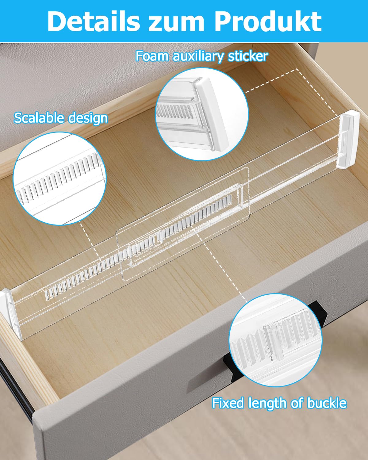 Divisores de Cajones Ajustables 8 Paquetes Separadores Expandibles 28.5-50.5cm Organizador Transparente