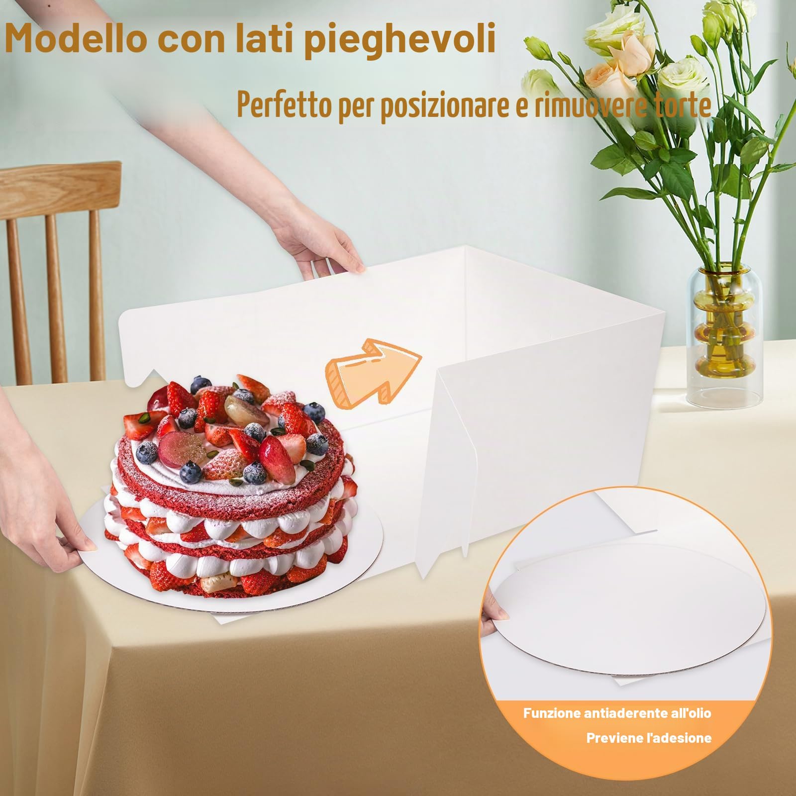 KOMABLEN Scatola per Torta 30,5x30,5x20,3cm, 10 Pezzi Bianche Scatole per Dolci in Cartone, Scatole per Torte con Finestra Vassoi, Porta Torta Cartone con Adesivi e Nastro per L'imballaggio Dessert