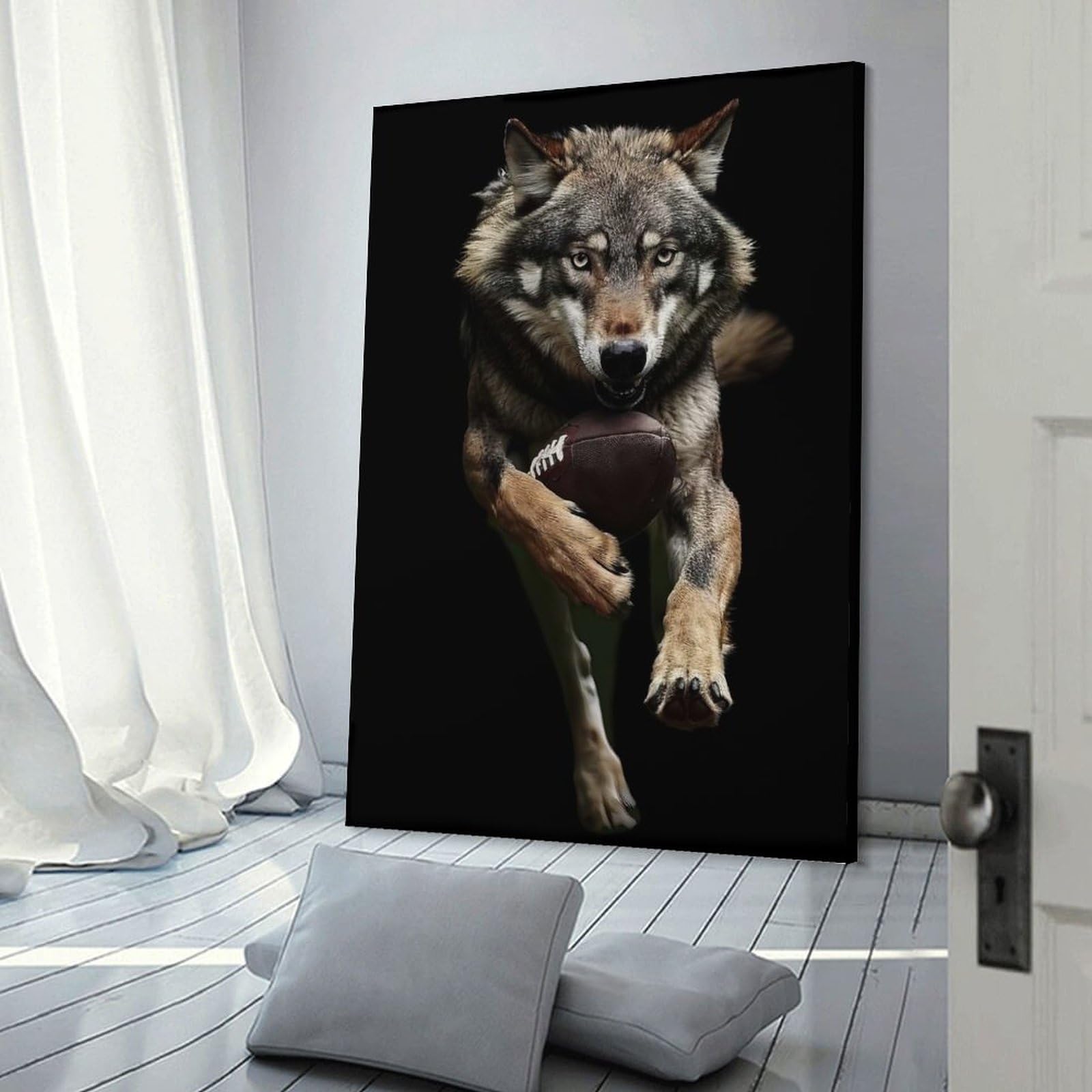 Junmoney Frame-Style-4-1 Wolf American Football Wall Picture Print 08X12inch(20X30cm), For Lounge Decor, Offices Or Entryway Styling, Versatile Wall Decor For Many Rooms
