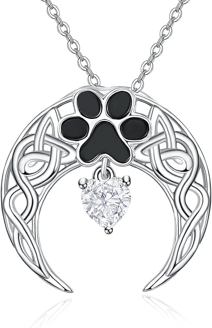 KINGWHYTE Sterling Silver Dog Paw Print Necklace Heart Pendant Moon Pendant Celtic knot Pendant Necklace Jewellery Gift for Women Girls Daughter Mum