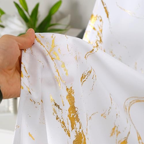 Miniatura 6 de Taisier Home Cortinas texturizadas de lino con estampado de lámina dorada, cortinas con diseño geométrico de mármol para sala de estar, tratamiento