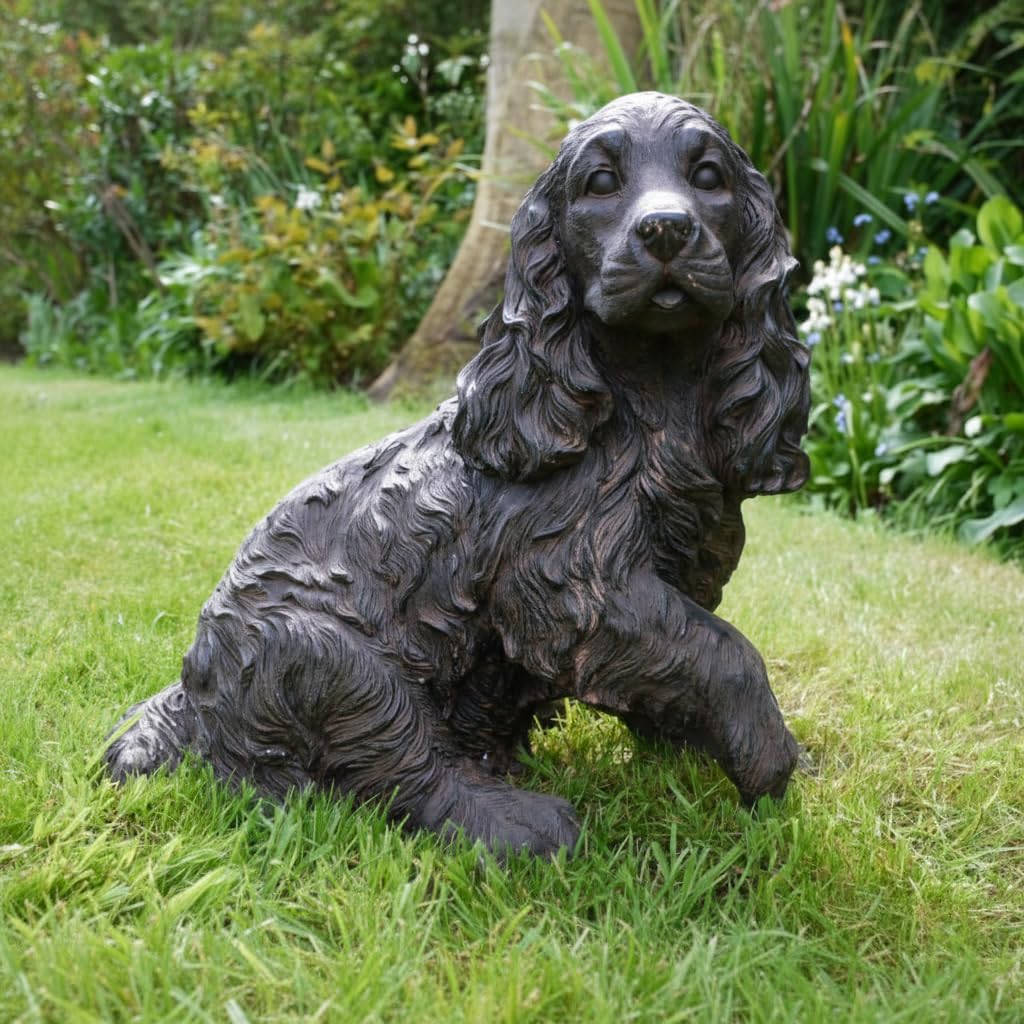Dog Garden Ornament Outdoor Resin – Realistic Cocker Spaniel Statue for Garden, Patio or Lawn – Weather-Resistant Decorative Dog Sculpture – Gift for Dog Lovers
