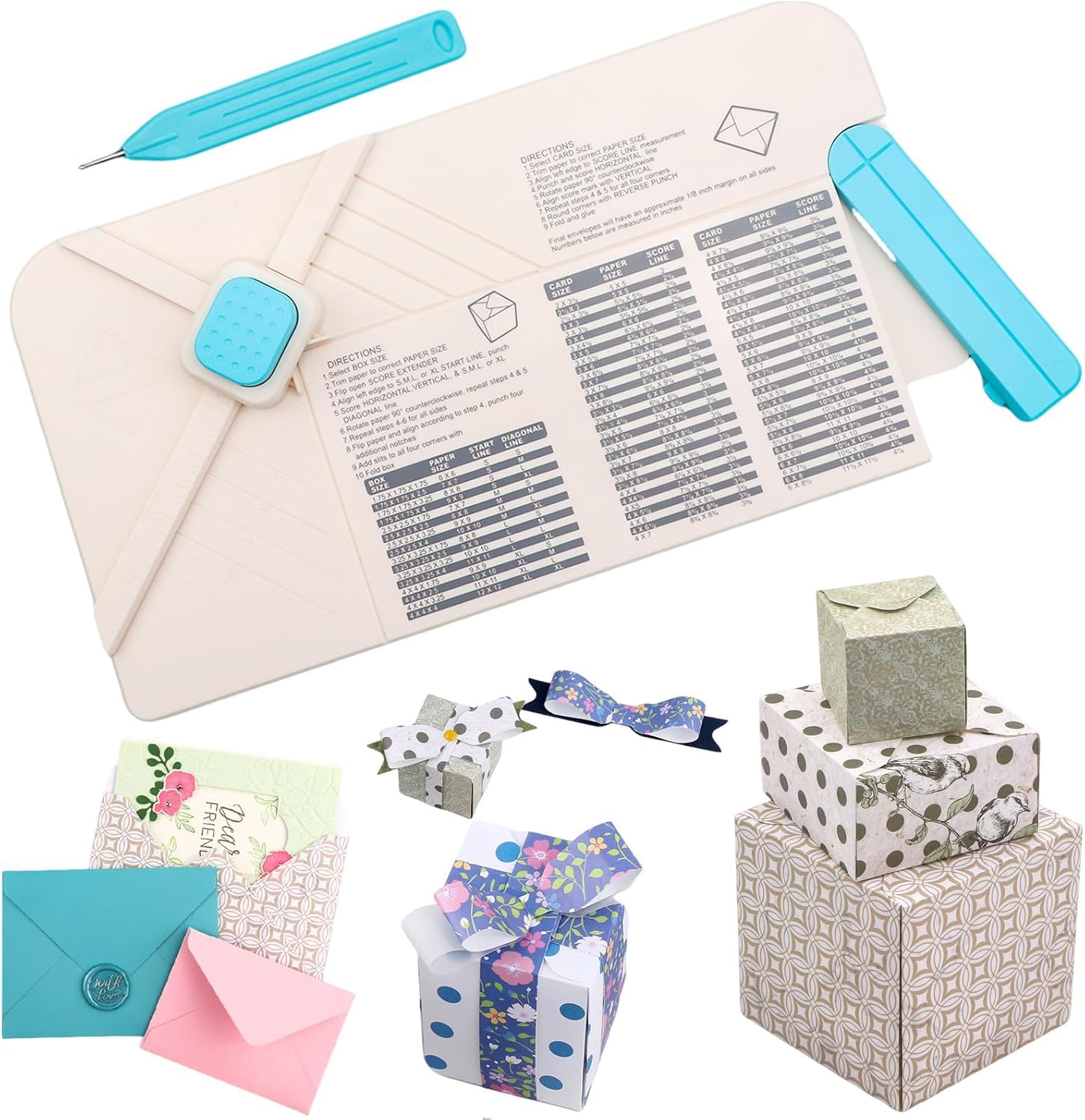 BAOFALI 3-in-1 Punch Board for Envelopes Gift Boxes Bows with Indentation Pen for Creating Custom Envelopes, Bows, and Gift Boxes Birthday Party of Different Sizes. Card Making and DIY Projects — image 1