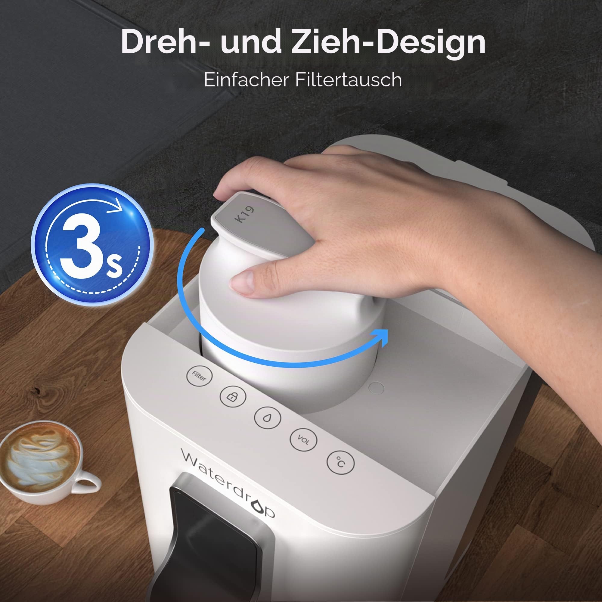 Waterdrop K19RF Ersatzfilter für K19-H Auftisch Osmoseanlage, 12 Monate | Lange Filterlebensdauer, Einfacher und Schneller Filterwechsel, Tisch-Umkehrosmosefilter