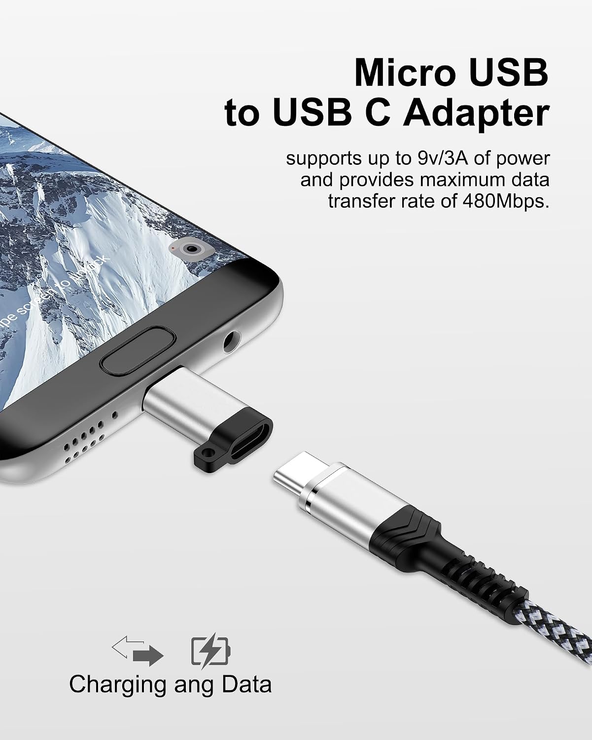 Micro USB to USB C Adapter, 2-Pack Type C Female to Micro USB Male Converter, USB C to Micro USB Adapter Fast Charging & Data Sync Compatible with Samsung A10/A20/J3/J7/S7, Moto E5/G6/G7, LG, TCL