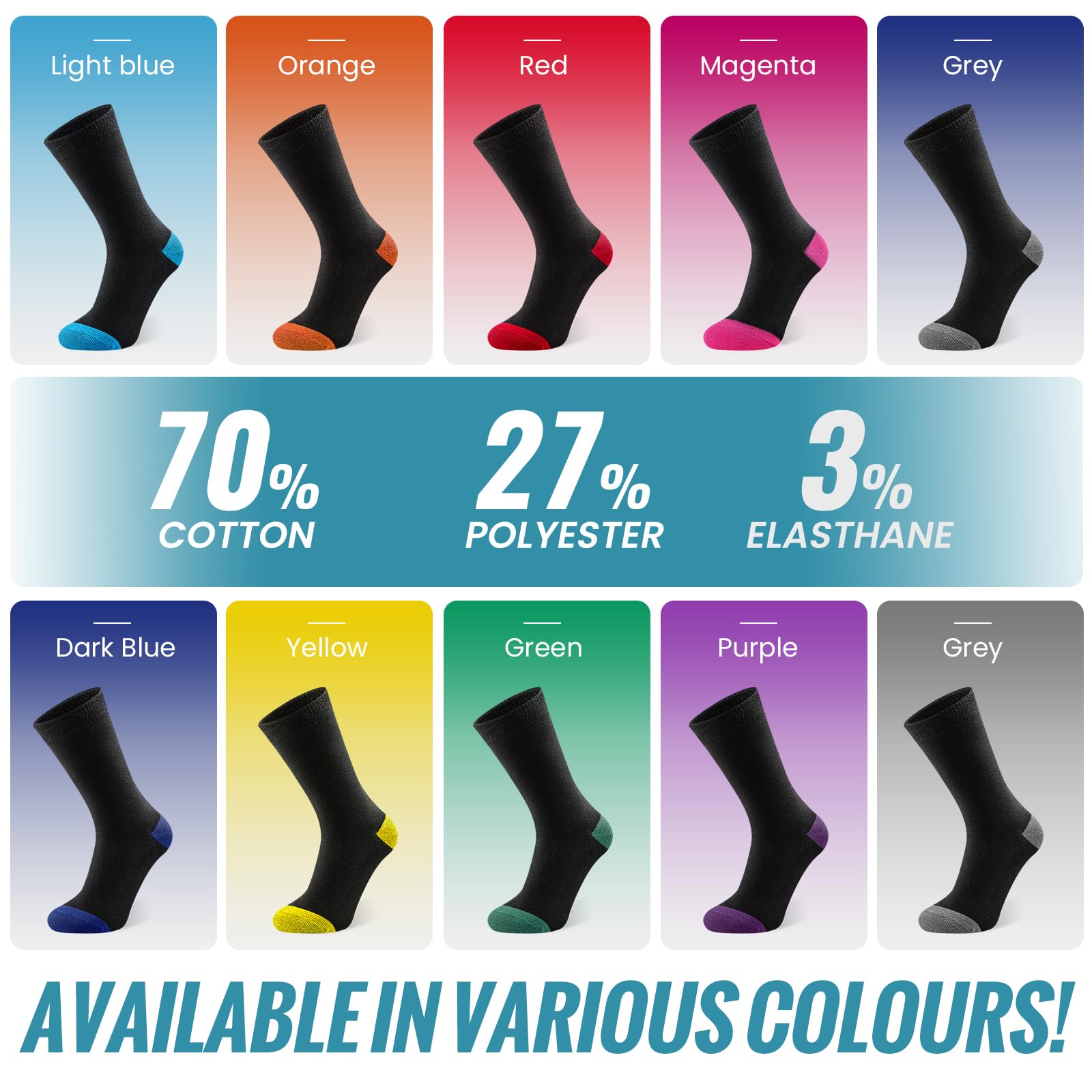 6/10 Pairs Mens Black Socks, Breathable Causal Cotton Socks Men Multipack, Soft Smart Dress Sock with Reinforced Heel & Toe, Suitable for Work and Daily Wear — view 6
