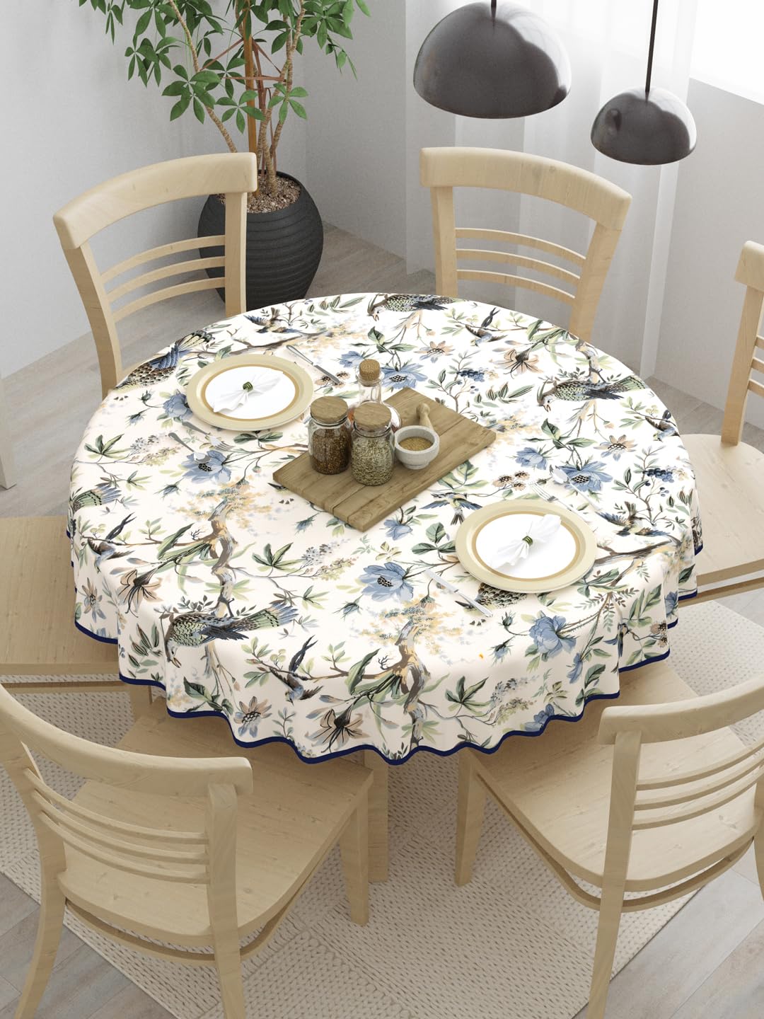 Clasiko 100% Cotton 6 Seater Round Table Cover; 72×72 Inches; Blue Flowers & Birds Clasiko 100% Cotton 6 Seater Round Table Cover; 72×72 Inches; Blue Flowers & Birds