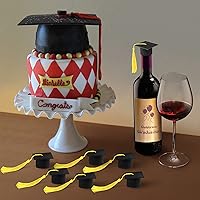 Vista 3 de 36 mini gorras de graduación 2026 con borlas para botellas de vino de graduación (gorra negra con borla dorada)