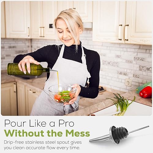 Miniatura 5 de Couronne Co. - Botella dispensadora de aceite de oliva para cocina, botella dispensadora de vinagre con boquillas de vertido, 16 onzas, color azul