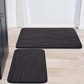 Buganda Memory Foam 2 Pieces Bath Rugs Set - Soft Non-Slip Thick Bath Mats and Toilet Rug Mat, Absorbent Washable Bathroom Rugs and Mats Sets (24" x 16" + 30" x 20", Black)