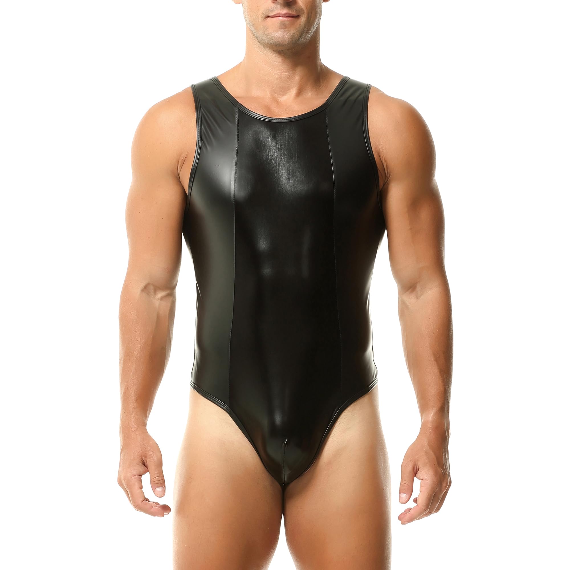DTODWW Maillot Moldeador de Cuero Falso para Hombres, Maillot de Lucha de Ajuste Slim con Brillo, Chaleco Sin Mangas