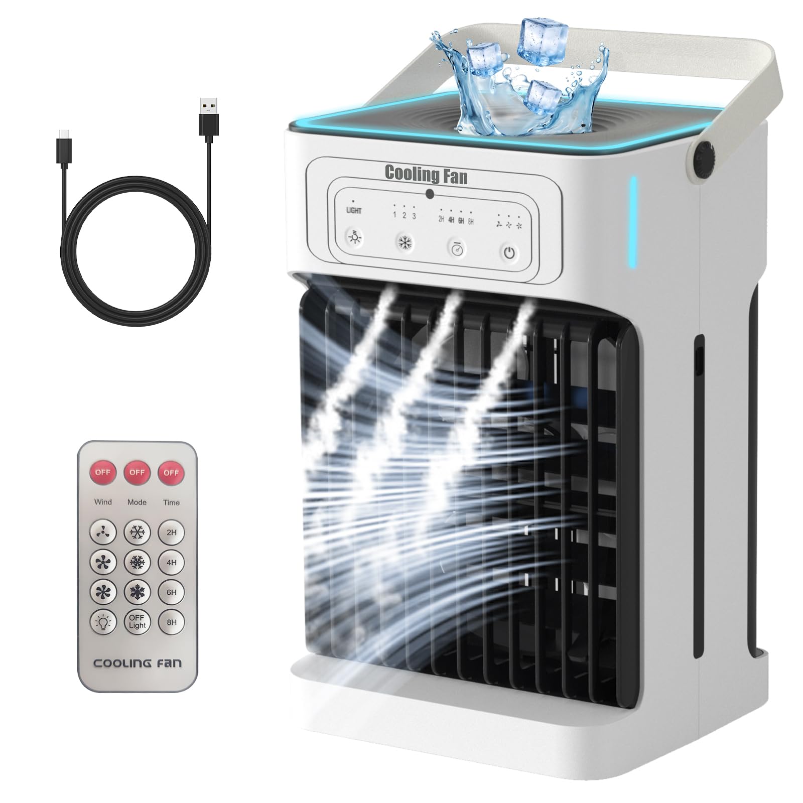 Portable Air Conditioner with Remote Control,Dual Motor & Dual Fan,1100ML Mini Air Conditioning Unit 2-8H Timer 6 Led Lights 3 Speeds 3 Mist Mode,USB Air Cooler Fan for Home Bedroom [Energy Class A+++]
