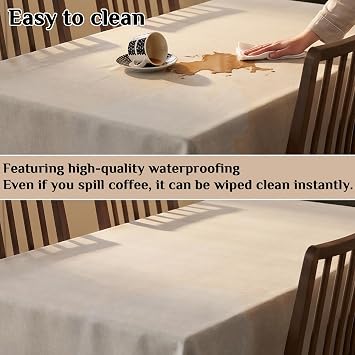 Rectangle Tablecloth Faux Linen Waterproof 140x200cm Beige
