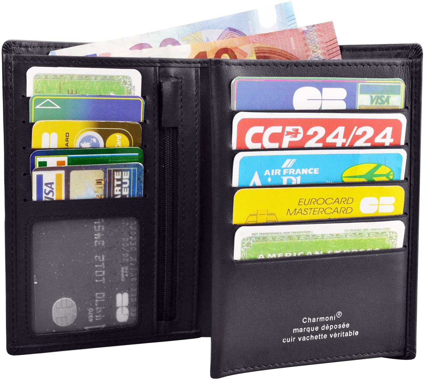 Charmoni Cartera de piel con protección RFID y bloqueo para hombre, 12v Rfid Negro, talla única