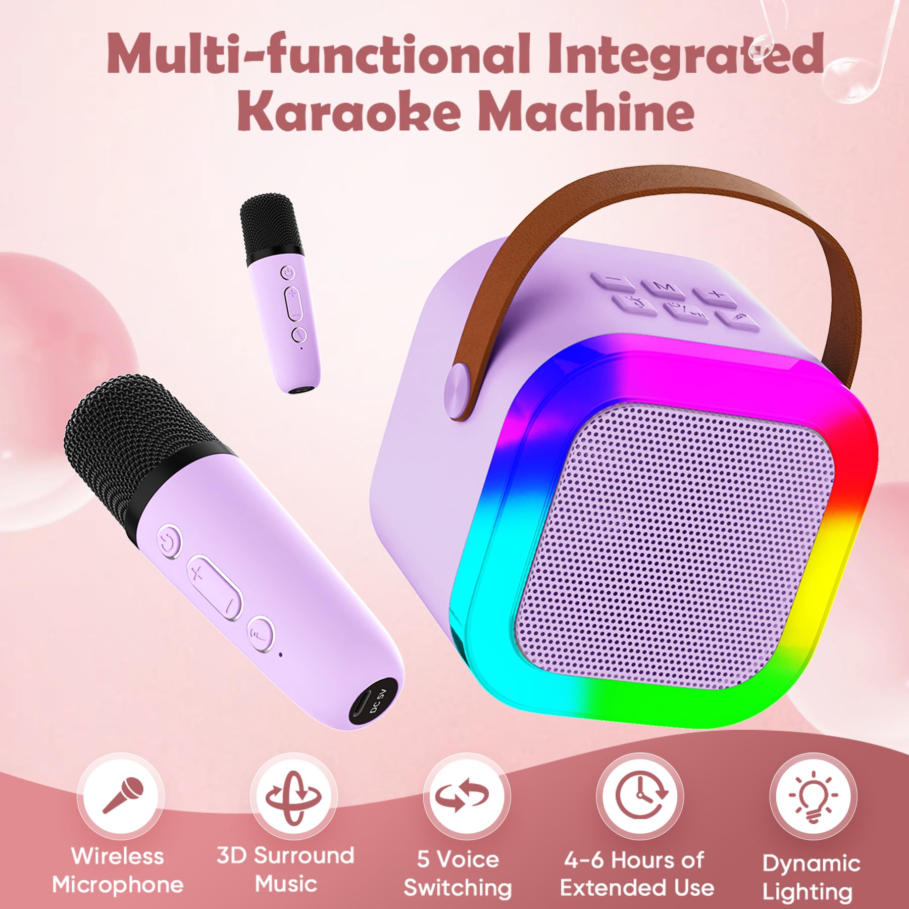 Karaoke Machine for Kids Adults, Altavoz de Karaoke portátil para niños con micrófono inalámbrico, Regalos para niñas de 4, 5, 6, 7, 8, 9, 10, 12 + Fiesta de cumpleaños de año