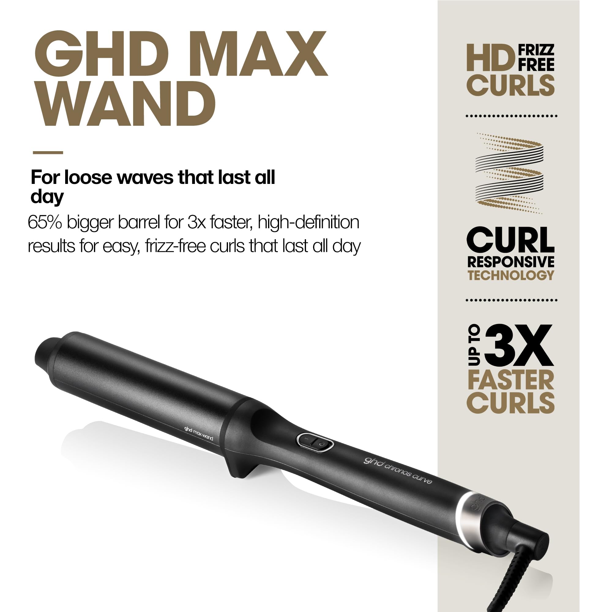 ghd Chronos Curve Max Wand 38mm Hair Curler in Black, for Loose Waves That Last All Day Fast, Easy, Frizz-Free Curls - Image 3